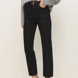 Reformation Cynthia High-Rise Straight Cropped Black Jeans Size 29